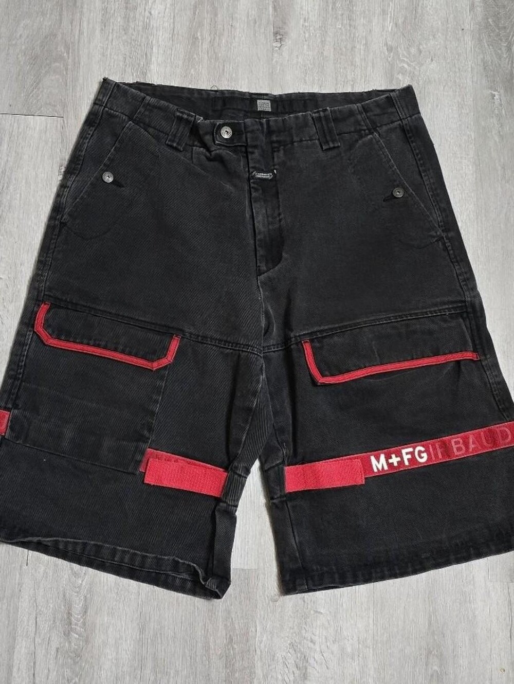 Vintage Y2K Marithe Francois Girbaud Shorts Black Red Baggy Shuttle Tape Size 36